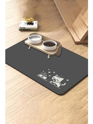 Zemira Mama Çeken Gri Renk Beslenme Matı Kaymaz Sıvı Geçirmez Mama Paspası 50X70CM