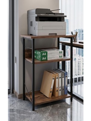 Zemira Yazıcı Sehpası 3 Katlı Çok Amaçlı Raf Metal Ayaklı Printer Stand Ofis Ev Düzenleyici Kahverengi