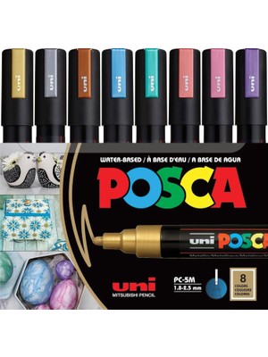 Zemira Uni̇ Poster Markörü Posca Set Pc-5m/8c Mc Metali̇k Renkler 8 Li̇