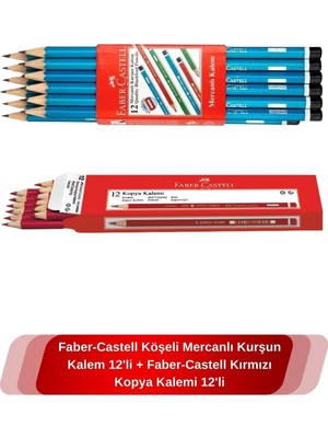 Zemira Köşeli Mercanlı Kurşun Kalem 12'li + Faber-Castell Kırmızı Kalemi 12'li