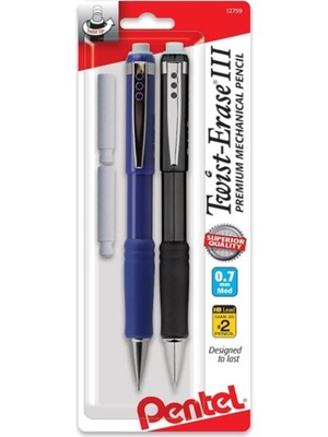 Zemira Pentel® Twist-Erase® Iii Mekanik Kalemler, 0,7 Mm, Çeşitli Varil Renkleri, 2'li Kalem Paketi