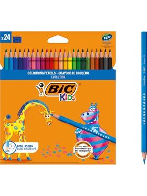 Zemira Bic Kids Evolution Kuru Boya Kalemi, 24'lü Kutu, Kıymık Oluşturmaz, Çiğnemeye Karşı Dayanıklı, Kola