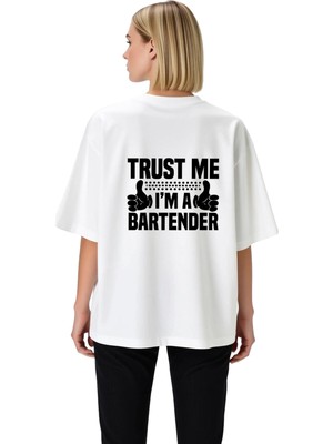PayBuy Bartender Ihtisasının Güveni Baskılı Kadın Oversize Tişört