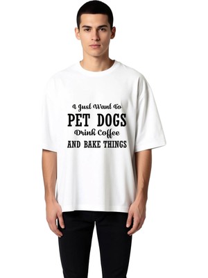 PayBuy Erkek Oversize Tişört Köpek Sevgili Kahve Fırın Baskılı Rahat Kesim Günlük Giyim Modern Şık Konforlu