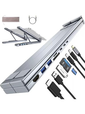 Zemira 8ın1 Taşınabilir Folding Stand, Entegre Çoklu Port Hub, 4k, Us