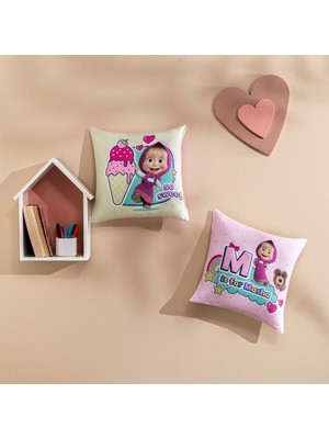 Zemira Masha & The Bear So Sweet Karakter Baskılı Pamuk-Polyester Kırlent, Çok Renkli, 40X40 cm