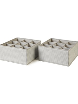Zemira Textile 2'li 9 Bölmeli Petek Gri Balıksırtı Çekmece Içi Düzenleyici Kutu Set 28 x 28 x 1