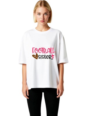 PayBuy Kadın Oversize Futbol Kız Kardeşi Retro Baskılı Tişört %100 Pamuk Rahat Kesim Günlük Modern Şık