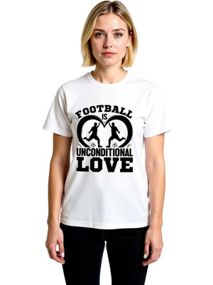 PayBuy Kadın Futbol Tasarımlı Baskılı Tişört Koşulsuz Aşk Teması Rahat Kesim Günlük Modern Şık Konforlu