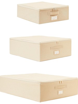 Zemira Textile 3'lü Bej Balıksırtı Destekli Hurç Set 31 x 38 x 12 + 45 x 55 x + 55 x 70 x