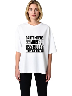 PayBuy Kadın Oversize Grafik Baskılı Tişört Barista Meslek Mizahı Yazılı Kısa Kollu Rahat Kesim Günlük