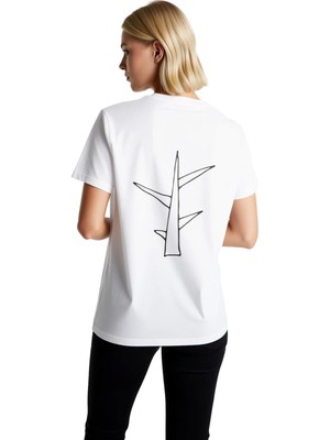 PayBuy Kadın Minimalist Soyut Ağaç Deseni Baskılı Kısa Kollu Rahat Kesim Pamuk Tişört Günlük Modern Şık