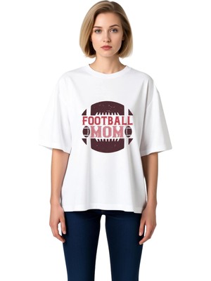 PayBuy Kadın Oversize Tişört Futbol Annesi Kask Top Baskılı Rahat Kesim Günlük Giyim Modern Şık Konforlu