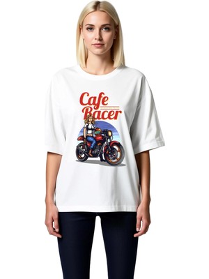 PayBuy Kafe Racer Motosiklet Tutkusu Baskılı Kadın Oversize Tişört