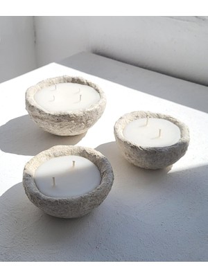 Zemira El Yapımı Ufak Boy Beton Mum, 2 Fitilli, Çap 10 cm Yükseklik 4 Cm, Dekoratif Ev Aksesuarı