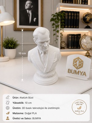Bumya 10 cm Yüksekliğinde Beyaz Renk Atatürk Büstü
