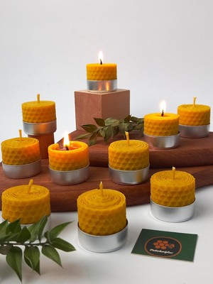 Zemira Petekoğlu (12 Adet) Sarma Tealight Mum 3,5cm X3CM Doğal Petek Balmumu Mum