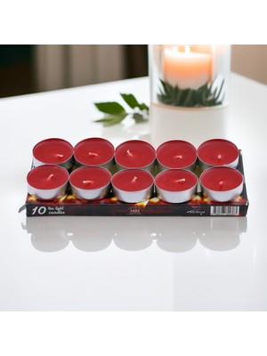 Zemira Tealight Mum 10X10 gr Dekoratif Mumu Kandil Hediyelik Fitilli Mumluk Şamdan Kırmızı Renk Kokusuz