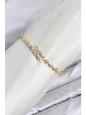 Ozkr Store cm Damla Model Zirkon Taşlı Vıp Seri Gold Renk Pirinç Kadın Bileklik