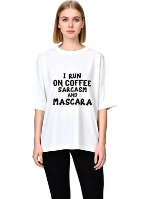 PayBuy Kadın Oversize Tişört Kahve Sarcazm Makyaj Baskılı Retro Tipografi Mizah Mesajlı Rahat Kesim Günlük