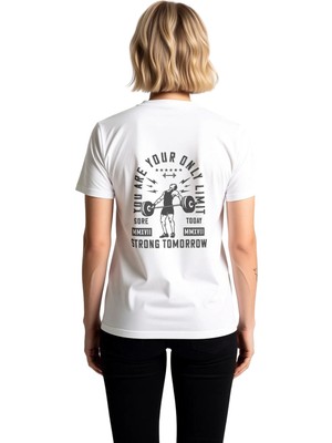 PayBuy Kadın Motivasyon Baskılı Retro Tişört Antrenman Spor Günlük Rahat Kesim Dijital Baskı Modern Şık
