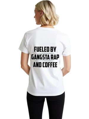 PayBuy Kadın Müzik Temalı Baskılı Tişört Gangsta Rap ve Kahve Tasarımı Kısa Kollu Rahat Kesim Günlük Modern