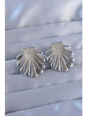Ozkr Store 316L Çelik Gümüş Renk Istiridye Model Küpe