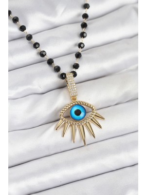Ozkr Store 316L Çelik Zincir Kristal Boncuklu Göz Model Kadın Kolye