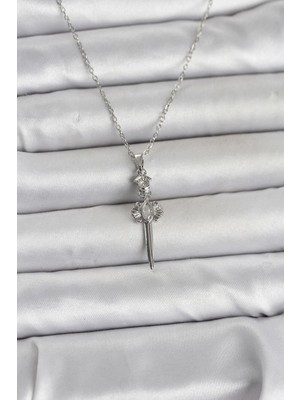 Ozkr Store 316L Çelik Zincir Gümüş Renk Kılıç Model Kadın Kolye