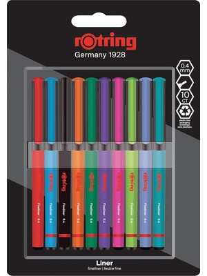 Brf Store A2TOPTAN Rotring Fineliner, Ince Keçe Uçlu Kalem 0.4 Mm, 10'lu Paket, Karışık Renkler