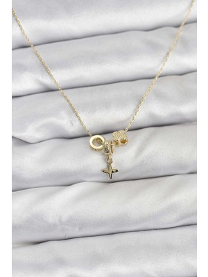 Ozkr Store Gold Renk Pirinç Minimal Charmlı Kadın Kolye