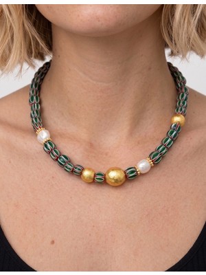 Fem Bijoux Afrika Boncuk & Inci 22K Altın Kaplama Vıp Kolye