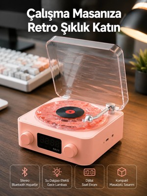 Urfakent Retro Bluetooth Hoparlör – Kristal Ses, Gece Lambası, Saatli Tasarım Yeni Nesil