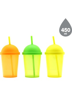 Ttt Pipetli Bardak - 450 ml - Şeffaf Renkli - Plastik