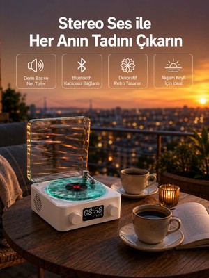 Urfakent 3-1 Kablosuz Bluetooth Hoparlör – Gece Lambalı, Saatli, Retro Tasarım