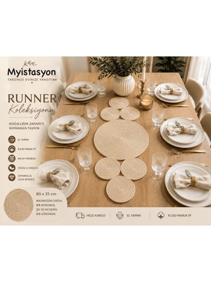 Myistasyon Jüt, Hasır, Dekoratif Masa Örtüsü, Runner, Amerikan Servis, Sehpa Örtüsü 85X37