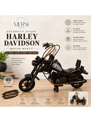 Mersi Shop Dekoratif Ahşap Harley Davidson Motor Maketi Büyük Boy El Yapımı Ofis Ev Masaüstü Biblo 40 cm