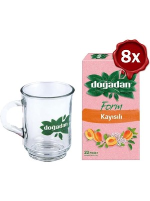 Zemira Doğadan Form Çay Kayısılı 20'li x 8 Doğadan Cam Bardak Hediyeli