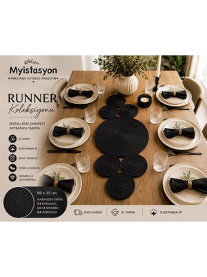 Myistasyon Jüt, Hasır, Dekoratif Masa Örtüsü, Runner, Amerikan Servis, Sehpa Örtüsü 85X37