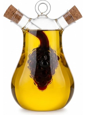 Zemira Çift Hazneli Borosilikat Cam Yağdanlık Sirkelik, Üzüm Figürlü, Damlatmaz, Mantar Tıpalı, 300 ml