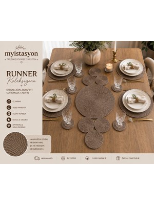 Myistasyon Jüt, Hasır, Dekoratif Masa Örtüsü, Runner, Amerikan Servis, Sehpa Örtüsü 85X37