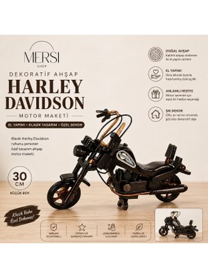Mersi Shop Dekoratif Ahşap Harley Davidson Motor Maketi Küçük Boy El Yapımı Ofis Ev Masaüstü Biblo 30 cm