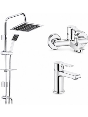 ECA E.c.a Ar Lite Banyo Bataryası + Ar Lite Lavabo Bataryası + Tema 53260 Quadro Rain Pratik Duş Sistemi