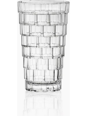 Zemira Kabartmalı Kare Desenli Cam Bardak Seti 6’lı 380 ml – Geometrik Tasarım, Uzun Içim Bardakla
