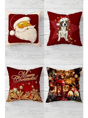 Zemira Pelangi Noel Baba Merry Christmas Evcil Gizli Fermuarlı Kırlent Kılıfı Yastık Kılıfı TAKIM(4A