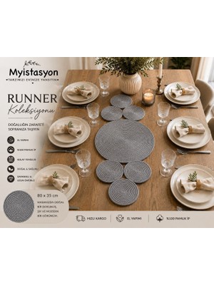 Myistasyon Jüt, Hasır, Dekoratif Masa Örtüsü, Runner, Amerikan Servis, Sehpa Örtüsü 85X37