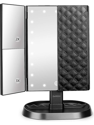 Zemira Deweisn Trifold Işıklı Makyaj Aynası 21 LED Işıklı, 1x/2x/3x Büyütme Dokunmatik Ekran Kısma, Iki