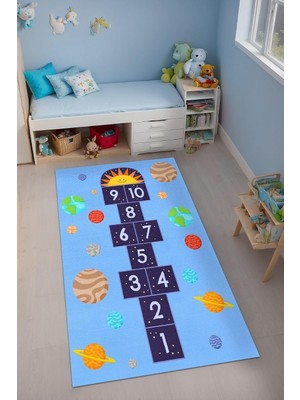 Zemira Galax Kadife Desen Kaymaz Pamuk Tabanlı Yıkanabilir Antibakteriyel Çocuk Halısı 200X300