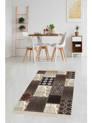 Zemira Pelangi Kilim Desenli Etnik Dijital Baskı Yıkanabilir Kaymaz Taban Salon Halı Yolluk, Kah