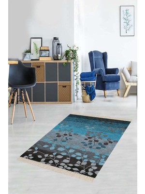 Zemira Pelangi Yaprak Desenli Dijital Baskı Kaymaz Taban Yıkanabilir Klasik Salon Halı, 100 x 15